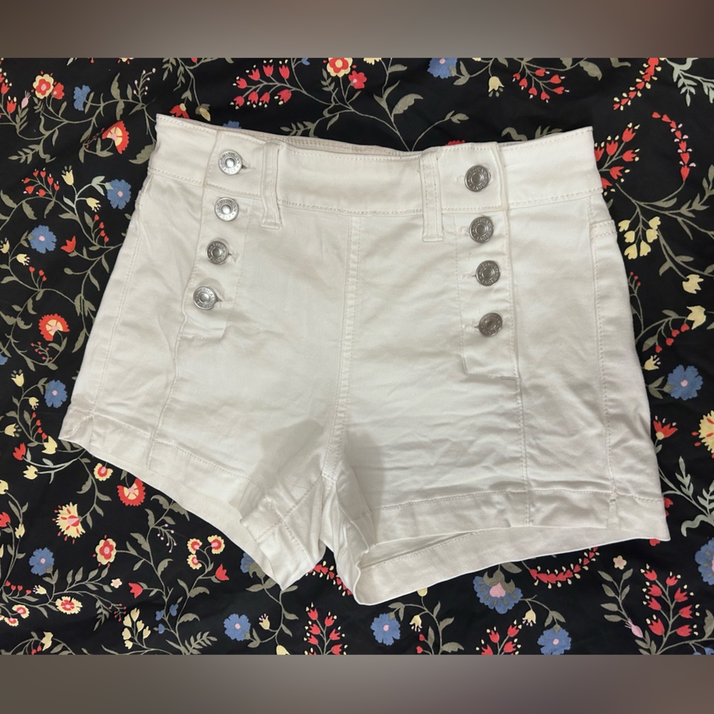 American Eagle Outfitters White High-Waist Nautical Button Shorts